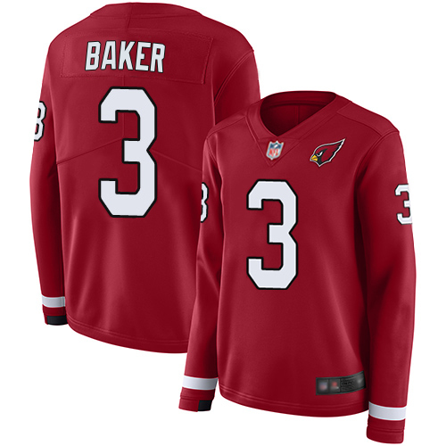 Cardinals #3 Budda Baker Red Team Color Women's Stitched Limited Therma Long Sleeve Jersey