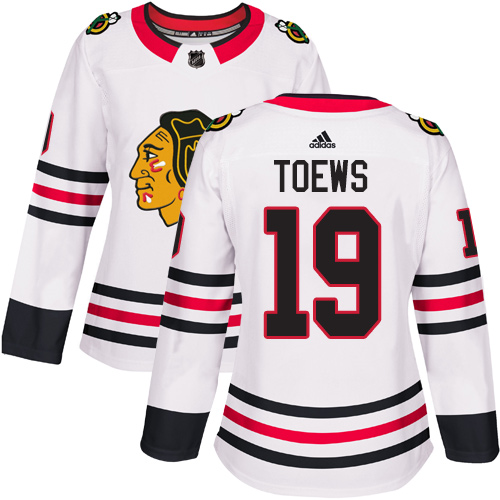 Adidas Chicago Blackhawks #19 Jonathan Toews White Road Authentic Women's Stitched Jersey Womens