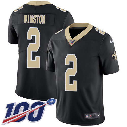 New Orleans Saints #2 Jameis Winston Black Team Color Men's Stitched 100th Season Vapor Untouchable Limited Jersey Men's