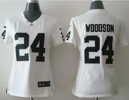 Raiders #24 Charles Woodson White Women's Stitched Elite Jersey