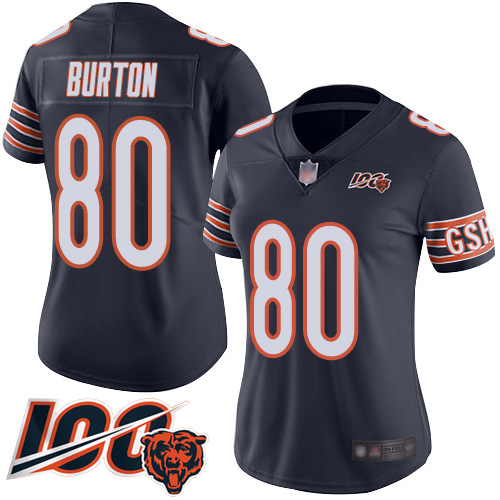 Chicago Bears #80 Trey Burton Navy Blue Team Color Women's Stitched 100th Season Vapor Limited Jersey Womens
