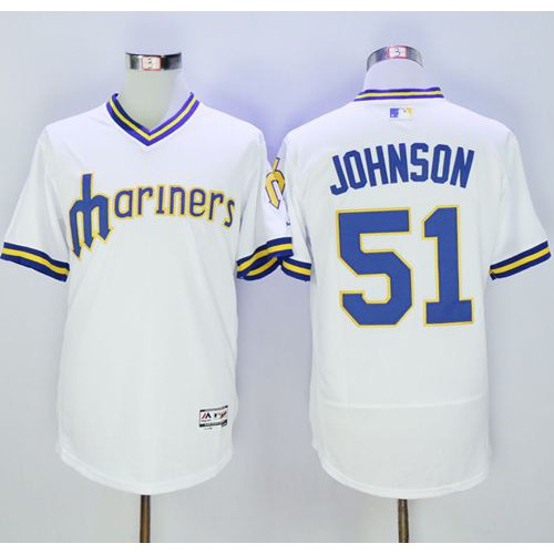 Seattle Mariners #51 Randy Johnson White Flexbase Authentic Collection Cooperstown Stitched Jersey Men's