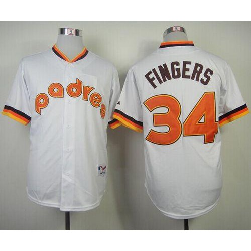 San Diego Padres #34 Rollie Fingers White 1984 Turn Back The Clock Stitched Jersey Men's