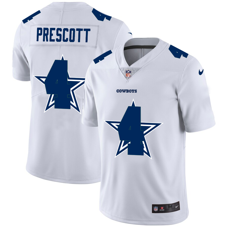 Dallas Cowboys #4 Dak Prescott White Men's Team Logo Dual Overlap Limited Jersey