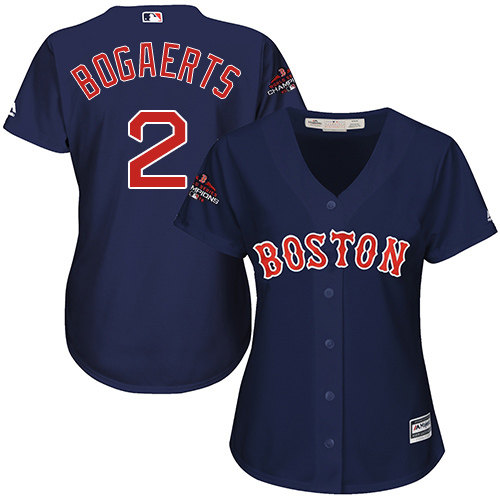 Boston Red Sox #2 Xander Bogaerts Navy Blue Alternate 2018 World Series Champions Women's Stitched Jersey Womens