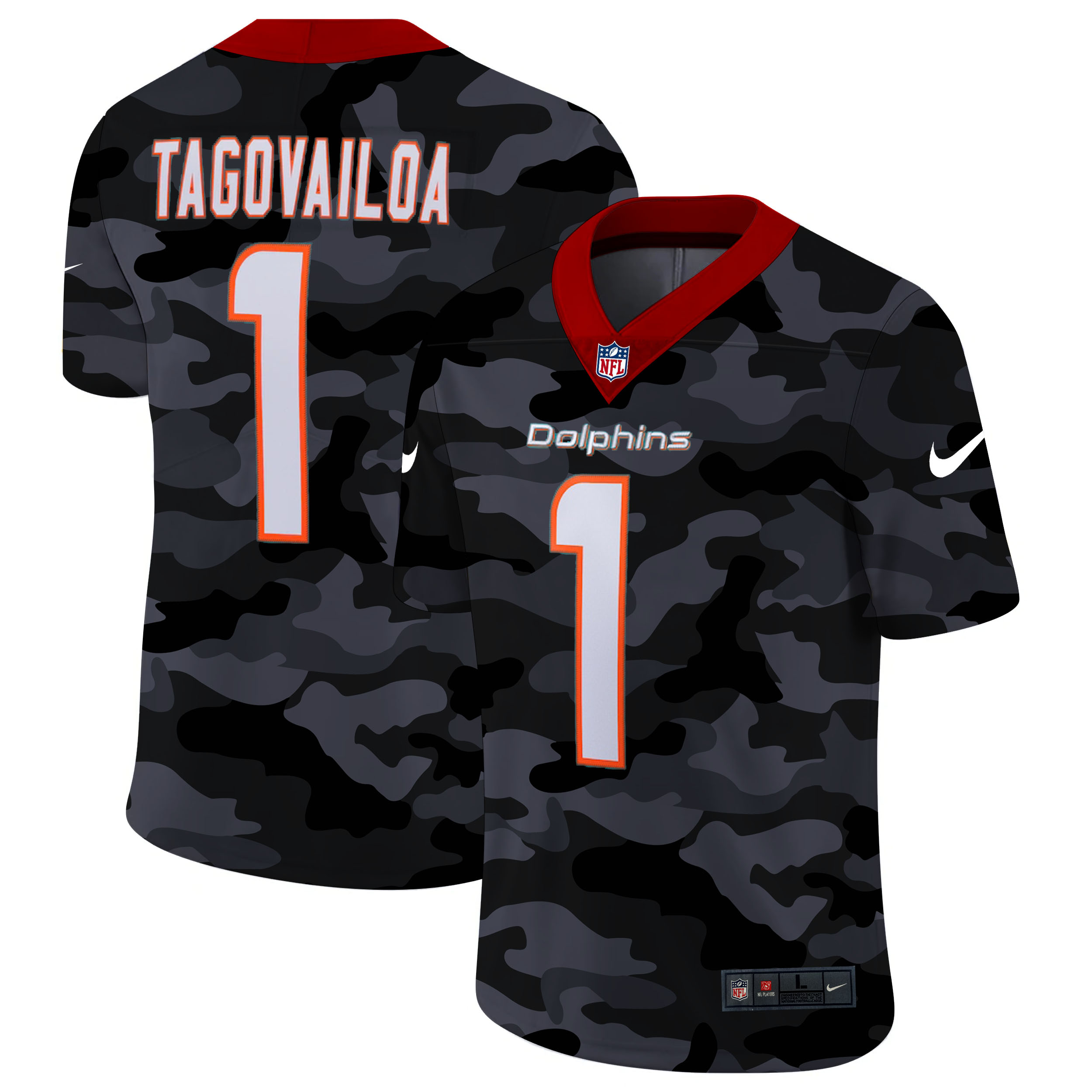 Miami Dolphins #1 Tua Tagovailoa Men's 2020 Black CAMO Vapor Untouchable Limited Stitched Jersey