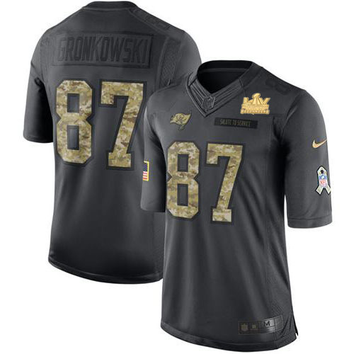 Buccaneers #87 Rob Gronkowski Black Men's Super Bowl LV Champions Patch Limited 2016 Salute To Service Jersey