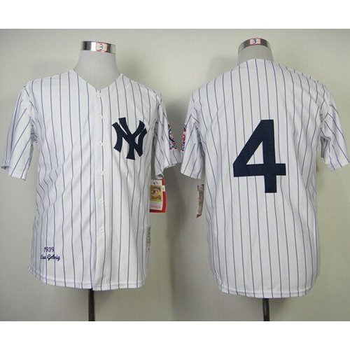 Mitchelland Ness 1939 New York Yankees #4 Lou Gehrig White Throwback Stitched Jersey Men's