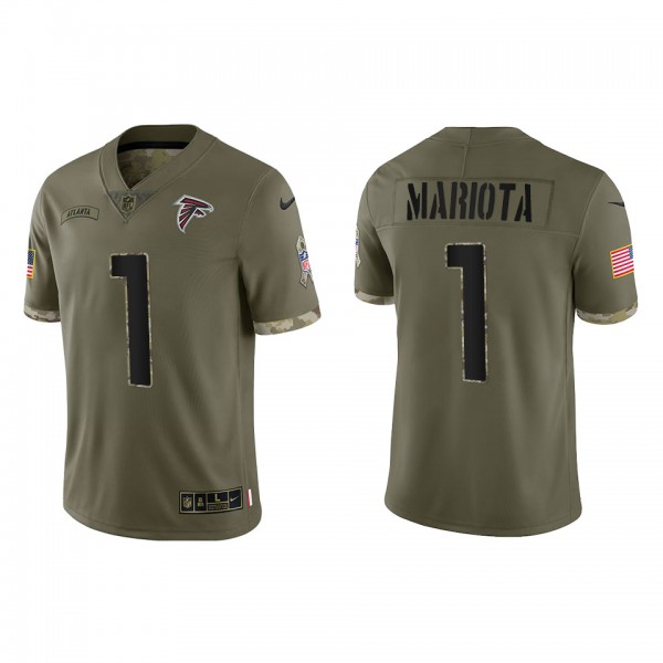 Youth Atlanta Falcons #1 Marcus Mariota Olive 2022 Salute To Service Limited Jersey