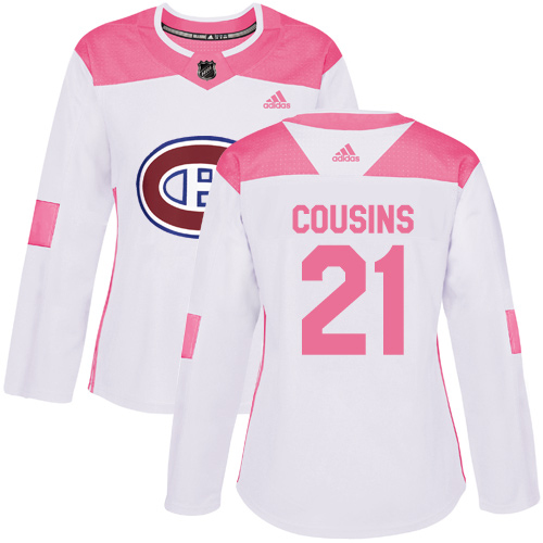 Adidas Montreal Canadiens #21 Nick Cousins White/Pink Authentic Fashion Women's Stitched Jersey Womens