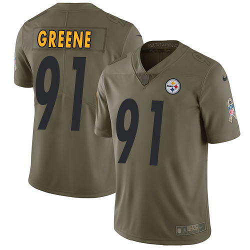 Pittsburgh Steelers #91 Kevin Greene Olive Men's Stitched Limited 2017 Salute to Service Jersey Men's
