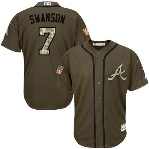 Atlanta Braves #7 Dansby Swanson Green Salute to Service Stitched Jersey Men's