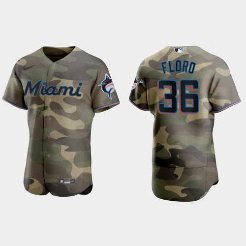 Miami Miami Marlins #36 Dylan Floro Men's 2021 Armed Forces Day Authentic Jersey -Camo Men's
