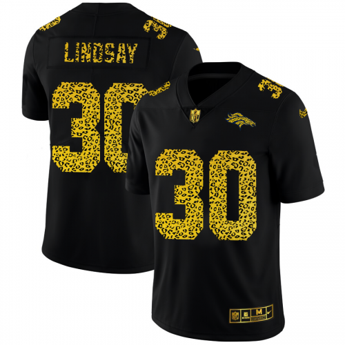 Denver Denver Broncos #30 Phillip Lindsay Men's Leopard Print Fashion Vapor Limited Jersey Black Men's