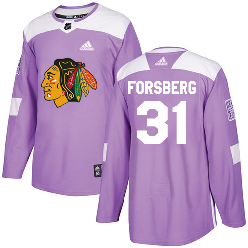 Adidas Chicago Blackhawks #31 Anton Forsberg Purple Authentic Fights Cancer Stitched Jersey Men's