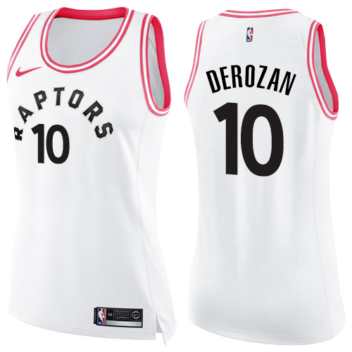 Toronto Raptors #10 DeMar DeRozan White/Pink Womens Swingman Fashion Jersey Womens