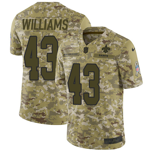 New Orleans Saints #43 Marcus Williams Camo Youth Stitched Limited 2018 Salute to Service Jersey Youth