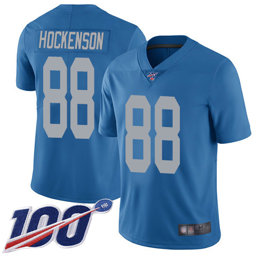 Detroit Lions #88 T.J. Hockenson Blue Throwback Men's Stitched 100th Season Vapor Limited Jersey Men's