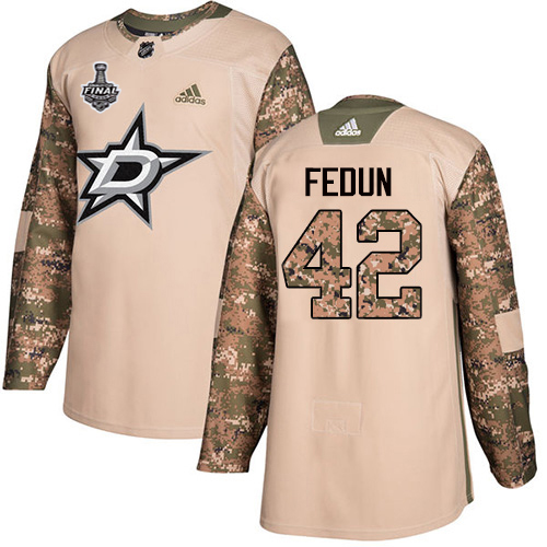 Adidas Dallas Stars #42 Taylor Fedun Camo Authentic 2017 Veterans Day 2020 Stanley Cup Final Stitched Jersey Men's