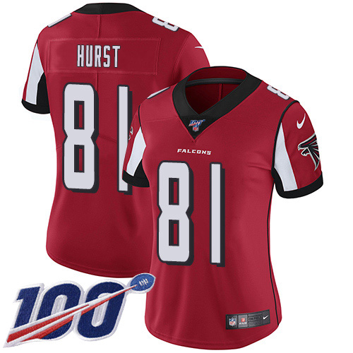 Atlanta Falcons #81 Hayden Hurst Red Team Color Women's Stitched 100th Season Vapor Untouchable Limited Jersey Womens