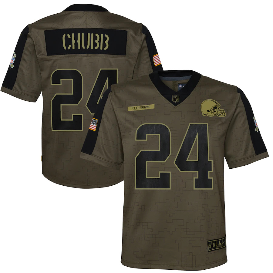 Cleveland Browns #24 Nick Chubb Olive Youth 2021 Salute To Service Game Jersey