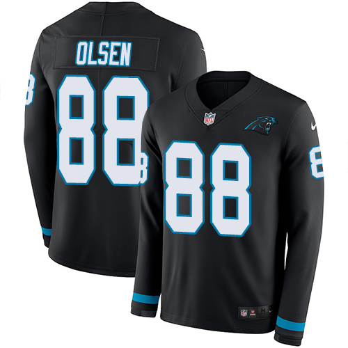 Carolina Panthers #88 Greg Olsen Black Team Color Men's Stitched Limited Therma Long Sleeve Jersey Men's