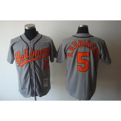 Mitchell and Ness Baltimore Orioles #5 Brooks Robinson Grey Stitched Throwback Jersey Men's