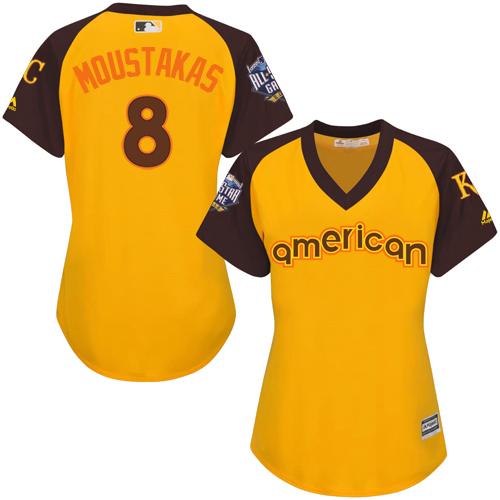 Kansas City Royals #8 Mike Moustakas Gold 2016 All-Star American League Women's Stitched Jersey Womens