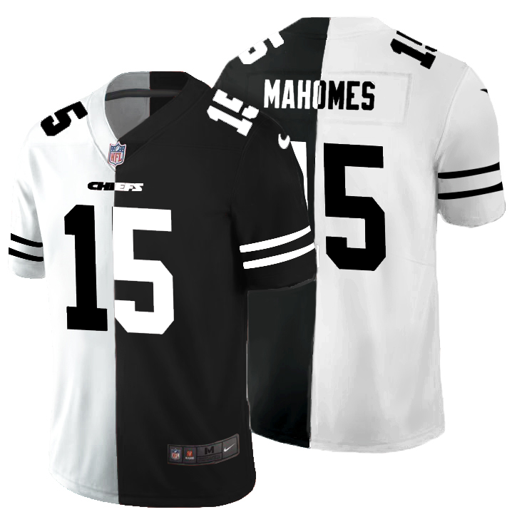 Kansas City Chiefs #15 Patrick Mahomes Men's Black V White Peace Split Vapor Untouchable Limited Jersey