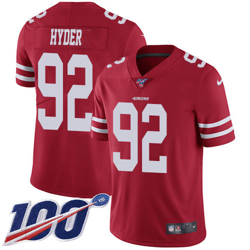 San Francisco 49ers #92 Kerry Hyder Red Team Color Youth Stitched 100th Season Vapor Untouchable Limited Jersey Youth