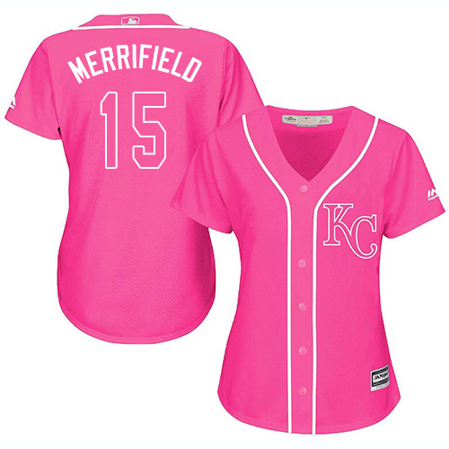 Kansas City Royals #15 Whit Merrifield Pink Fashion Women's Stitched Jersey Womens