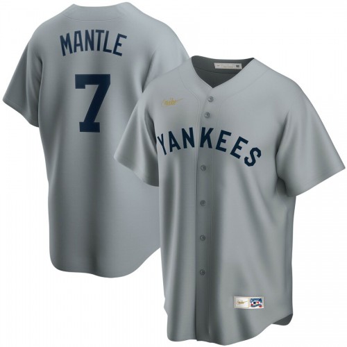 New York New York Yankees #7 Mickey Mantle Road Cooperstown Collection Player Jersey Gray Men's