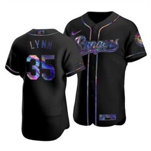 Texas Texas Rangers #35 Lance Lynn Men's Iridescent Holographic Collection Jersey - Black Men's