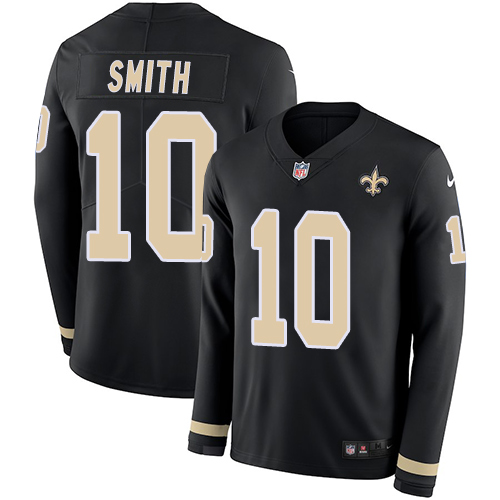 New Orleans Saints #10 Tre'Quan Smith Black Team Color Men's Stitched Limited Therma Long Sleeve Jersey Men's