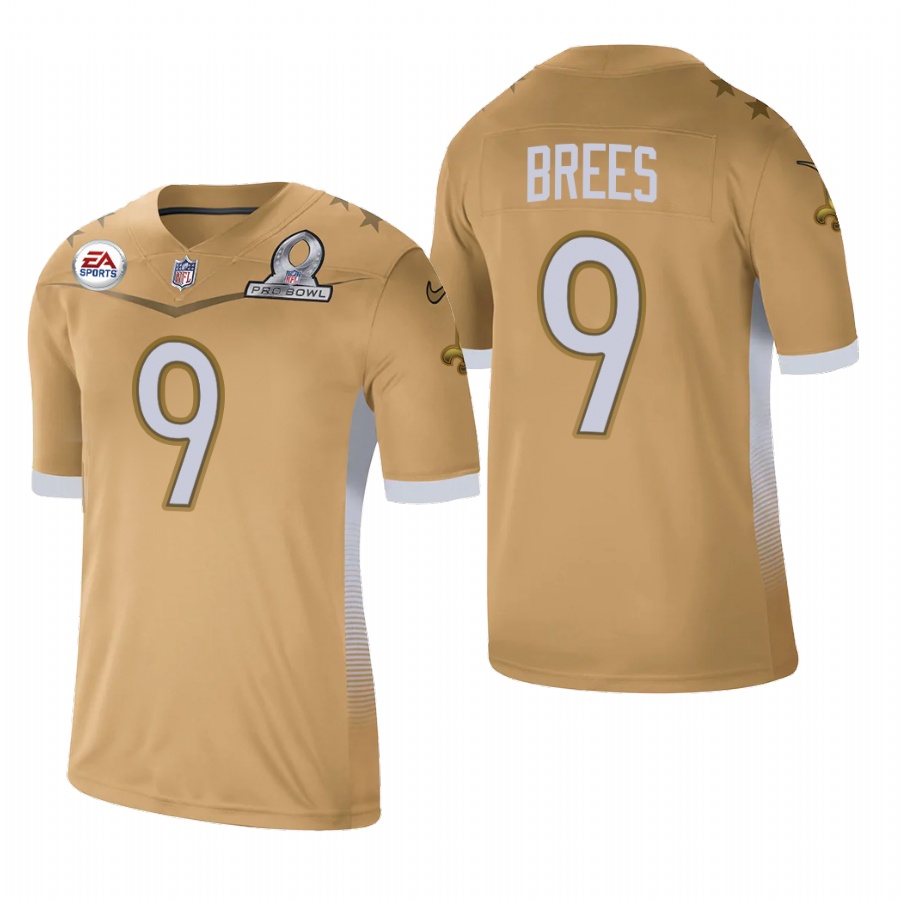 New Orleans Saints #9 Drew Brees 2021 NFC Pro Bowl Game Gold Jersey