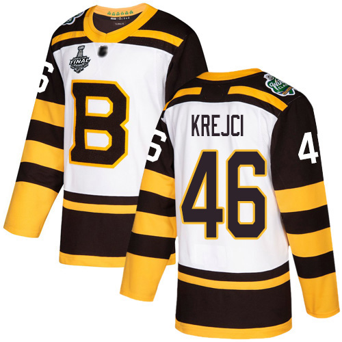 Adidas Boston Bruins #46 David Krejci White Authentic 2019 Winter Classic Stanley Cup Final Bound Youth Stitched Jersey Youth