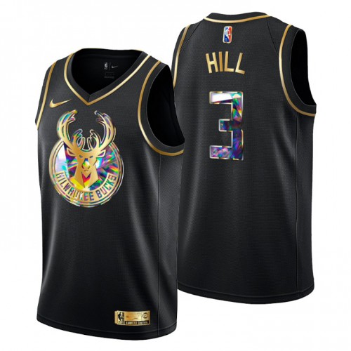 Milwaukee Milwaukee Bucks #3 George Hill Mens Golden Edition Diamond Logo 2021/22 Swingman Jersey - Black Mens