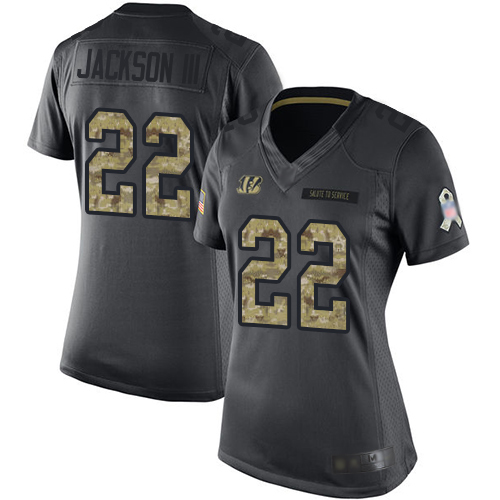 Cincinnati Bengals #22 William Jackson III Black Women's Stitched Limited 2016 Salute to Service Jersey Womens