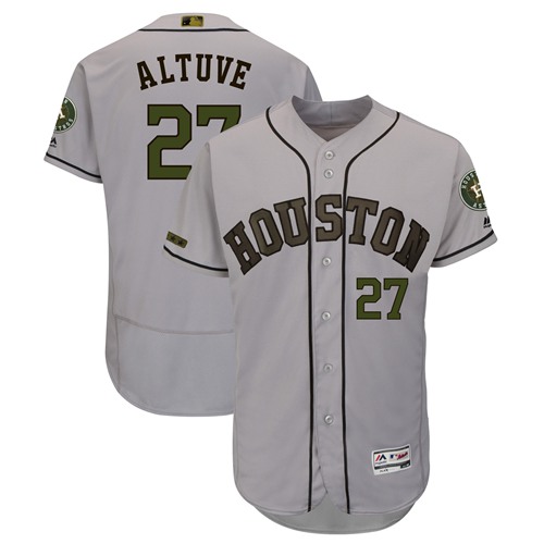 Houston Astros #27 Jose Altuve Grey Flexbase Authentic Collection 2018 Memorial Day Stitched Jersey Men's