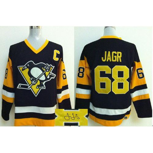 Pittsburgh Penguins #68 Jaromir Jagr Black CCM Throwback Autographed Stitched Jersey Men's