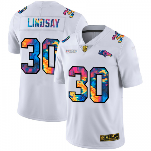 Denver Denver Broncos #30 Phillip Lindsay Men's White Multi-Color 2020 Crucial Catch Limited Jersey Men's