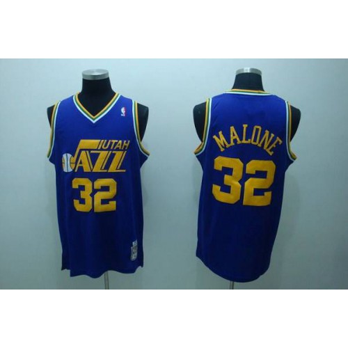 Mitchell and Ness Utah Jazz #32 Karl Malone Stitched Blue Throwback Jersey Mens
