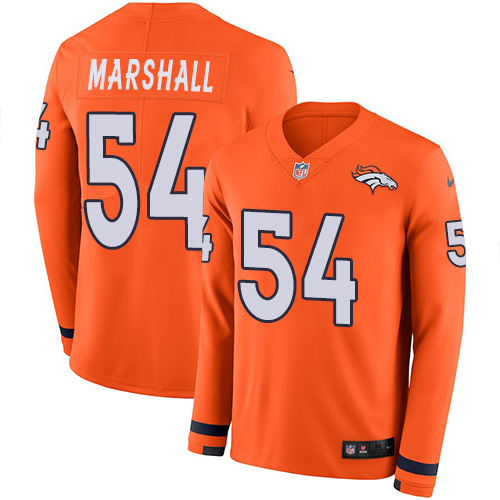 Denver Broncos #54 Brandon Marshall Orange Team Color Men's Stitched Limited Therma Long Sleeve Jersey Men's