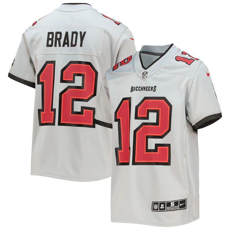 Tampa Bay Buccaneers #12 Tom Brady Youth Gray Inverted Team Game Jersey