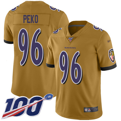 Baltimore Ravens #96 Domata Peko Sr Gold Men's Stitched Limited Inverted Legend 100th Season Jersey Men's