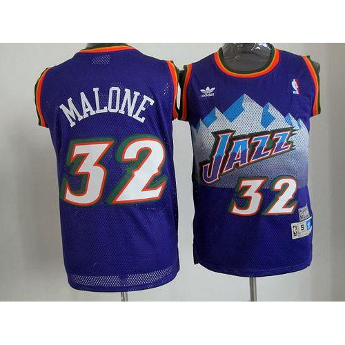 Utah Jazz #32 Karl Malone Purple Throwback Stitched Jersey Mens