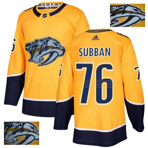 Adidas Nashville Predators #76 P.K Subban Yellow Home Authentic Fashion Gold Stitched Jersey Men's