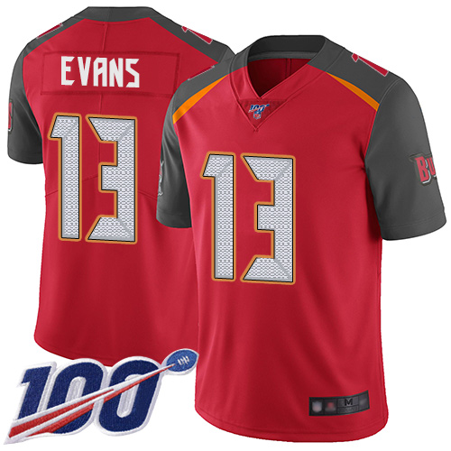 Buccaneers #13 Mike Evans Red Team Color Youth Stitched 100th Season Vapor Limited Jersey