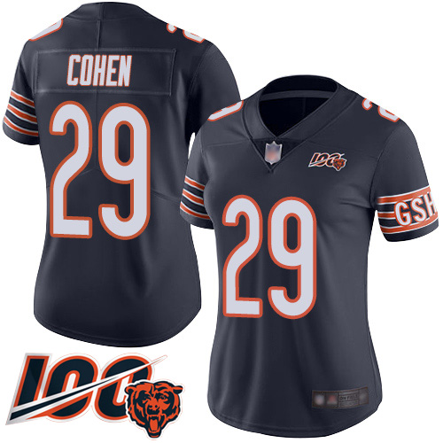 Bears #29 Tarik Cohen Navy Blue Team Color Women's Stitched 100th Season Vapor Limited Jersey