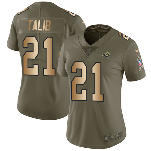 Los Angeles Rams #21 Aqib Talib Olive/Gold Women's Stitched Limited 2017 Salute to Service Jersey Womens